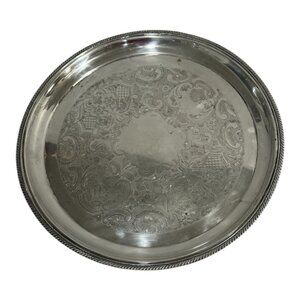 Primrose Plate Round Footed Silver Metal Tray E.P Brass 1750 Vintage